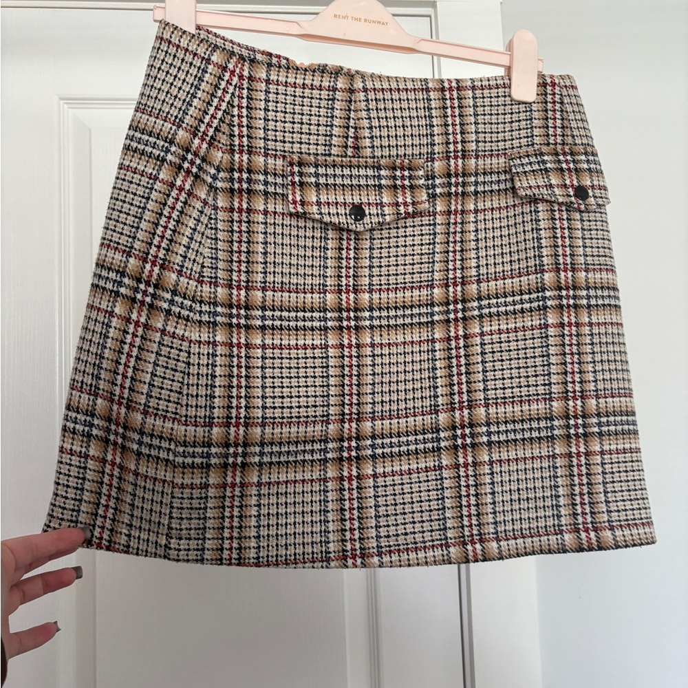 Chic Plaid Mini Skirt in Beige and Red